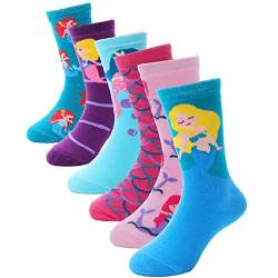ANTSANG Kinder Socken für Mädchen Jungen Lustige Socken Baumwolle Geschenke Bunte Weich Neuheit Kindersocken 6 Paar(Meerjungfrau K,3-5 Jahre) von ANTSANG