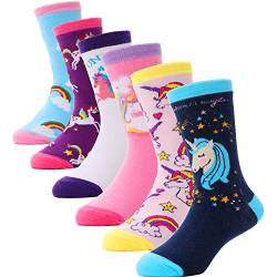 ANTSANG Kinder Socken für Mädchen Jungen Lustige Socken Baumwolle Geschenke Bunte Weich Neuheit Kindersocken Weihnachtsgeschenke 6 Paar(Einhorn I,5-8 Jahre) von ANTSANG