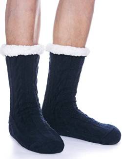 Herren Kuschelsocken Warme Stoppersocken Dicke Anti-Rutsch Hüttensocken Winter Geschenke für Männer Weihnachten Flauschig Weihnachtssocken Christmas Socks Socken(Dunkelblau) von ANTSANG