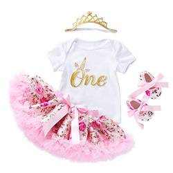 ANUFER Baby Mädchen 1./2. Geburtstag Party Tutu Kleid 4 Stück Kleidungsset Strampler + Rock + Stirnband + Schuhe Blumen SN601C006 6-12 Monate von ANUFER