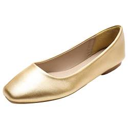 ANUFER Damen Ballerinas Quadratischer Zeh Mikrofaser-Leder Schlüpfen Kleid Pumps Schuhe Gold Matt SN0707127 EU36 von ANUFER