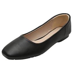 ANUFER Damen Ballerinas Quadratischer Zeh Mikrofaser-Leder Schlüpfen Kleid Pumps Schuhe Schwarz Matt SN0707127 EU41 von ANUFER