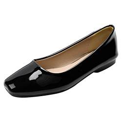 ANUFER Damen Ballerinas Quadratischer Zeh Mikrofaser-Leder Schlüpfen Kleid Pumps Schuhe Schwarz Patent SN0707127 EU38.5 von ANUFER