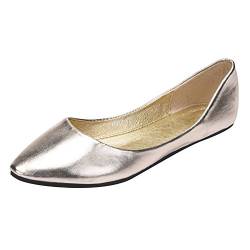 ANUFER Damen Ballerinas Spitze Zehe Mikrofaserleder Schlüpfen Kleid Pumpt Schuhe Gold SN020536 EU39.5 von ANUFER