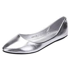 ANUFER Damen Ballerinas Spitze Zehe Mikrofaserleder Schlüpfen Kleid Pumpt Schuhe Silber SN020536 EU40.5 von ANUFER