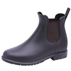 ANUFER Damen Chelsea Knöchel Regen Stiefel Dauerhaft Elastisch Schlüpfen Welly Schuhe Kaffee 38 EU von ANUFER