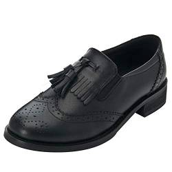 ANUFER Damen Echtes Leder Quaste Müßiggänger Brogues Schlüpfen Pumps Schwarz SN02770 EU35 von ANUFER