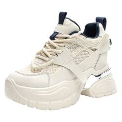 ANUFER Damen Hohe Plattform Chunky Trainer Schuhe Echtes Leder Keilabsatz Turnschuhe Beige SN070146 EU38.5 von ANUFER