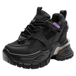 ANUFER Damen Hohe Plattform Chunky Trainer Schuhe Echtes Leder Keilabsatz Turnschuhe Schwarz SN070146 EU35 von ANUFER