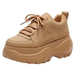 ANUFER Damen Hohe Plattform Chunky Turnschuhe Beiläufig Schnüren Sport Papa Schuhe Braun SN02920 EU39.5 von ANUFER