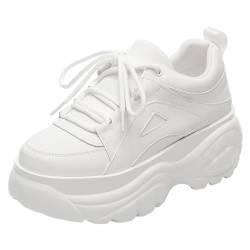 ANUFER Damen Hohe Plattform Chunky Turnschuhe Beiläufig Schnüren Sport Papa Schuhe Weiß SN02920 EU35 von ANUFER