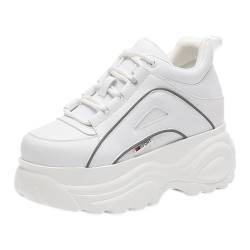 ANUFER Damen Hohe Plattform Chunky Turnschuhe Beiläufig Schnüren Sport Papa Schuhe Weiß mit Schwarzem Rand SN02920 EU36 von ANUFER