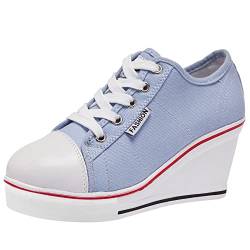 ANUFER Damen Keilabsatz Schnüren Canvas Turnschuhe Blau SN02435 EU36 von ANUFER