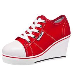 ANUFER Damen Keilabsatz Schnüren Canvas Turnschuhe Rot SN02435 EU42 von ANUFER