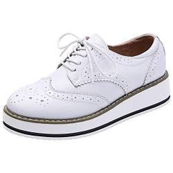 ANUFER Damen Schnüren Brogues Turnschuhe Beiläufig Plattform Creeper Weiß Matt SN02887 EU38 von ANUFER