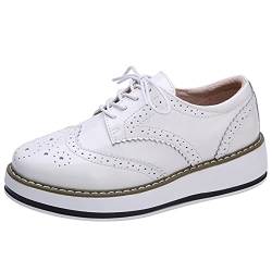 ANUFER Damen Schnüren Brogues Turnschuhe Beiläufig Plattform Creeper Weiß Patent SN02887 EU38 von ANUFER