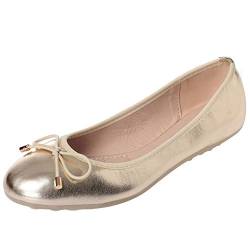 ANUFER Damen Schön Bowknot Weich Schlüpfen Ballerinas Pumps Dolly Schuhe Runder Zeh Gold SN02752 EU37 von ANUFER