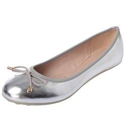 ANUFER Damen Schön Bowknot Weich Schlüpfen Ballerinas Pumps Dolly Schuhe Runder Zeh Silber SN02752 EU37.5 von ANUFER