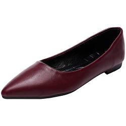 ANUFER Damen Spitze Ballerinas Geschlossene Zehe Schlüpfen Pumps Abendschuhe Burgund SN070679 EU37 von ANUFER