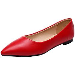 ANUFER Damen Spitze Ballerinas Geschlossene Zehe Schlüpfen Pumps Abendschuhe Rot SN070679 EU41 von ANUFER