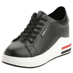 ANUFER Damen Turnschuhe Hohe Plattform Versteckter Keilabsatz Schnüren Mode Trainer Sportschuhe Schwarz SN020331 EU37 von ANUFER