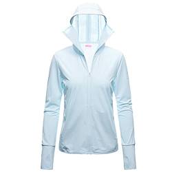 ANUFER Damen UPF50+ UV-Schutz Jacke Mit Kapuze Leicht Schnelltrocknend Draussen Aktivkleidung SD5A025 Blau 40 von ANUFER