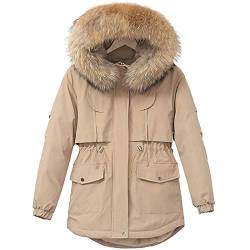 ANUFER Damen Verdickt Parka Jacke Warm Winter Kunstpelz mit Kapuze Mäntel Khaki SN07858 M von ANUFER