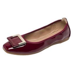 ANUFER Damen Weich Ballerinas Quadratische Zehenpartie Slip-On Wanderschuhe Burgund DX2830 EU35 von ANUFER