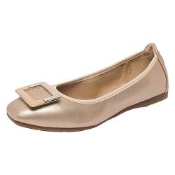 ANUFER Damen Weich Ballerinas Quadratische Zehenpartie Slip-On Wanderschuhe Gold DX2830 EU36 von ANUFER