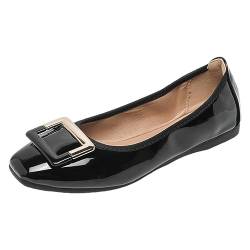 ANUFER Damen Weich Ballerinas Quadratische Zehenpartie Slip-On Wanderschuhe Lack Schwarz DX2830 EU38.5 von ANUFER