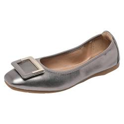 ANUFER Damen Weich Ballerinas Quadratische Zehenpartie Slip-On Wanderschuhe Pistolenfarbe DX2830 EU38.5 von ANUFER