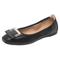 ANUFER Damen Weich Ballerinas Quadratische Zehenpartie Slip-On Wanderschuhe Schwarz DX2830 EU36 von ANUFER