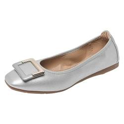 ANUFER Damen Weich Ballerinas Quadratische Zehenpartie Slip-On Wanderschuhe Silber DX2830 EU37 von ANUFER