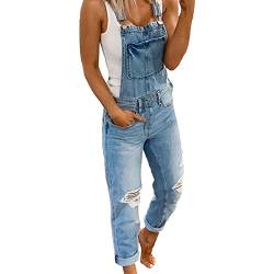 ANUFER Frauen Overall Jeans Normale Passform Lange Latzhose Zerrissen Denim Hose Hellblau SN070899 XL von ANUFER