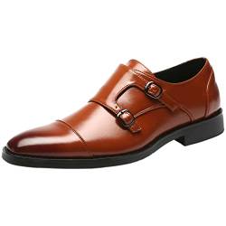 ANUFER Gentleman Schlau Zehenkappe Formell Doppelschnalle Mönch-Kleid-Schuhe Braun SN070533 EU41 von ANUFER