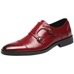 ANUFER Gentleman Schlau Zehenkappe Formell Doppelschnalle Mönch-Kleid-Schuhe Burgund SN070533 EU46 von ANUFER