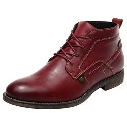 ANUFER Herren Jahrgang Echtleder Stiefeletten Schnüren Motorrad Chukka Stiefel Burgund SN01801D EU40 von ANUFER