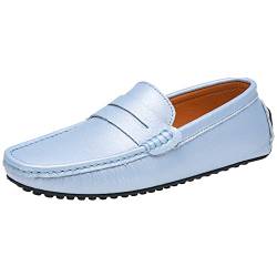 ANUFER Herren Klassisch Pennyloafer Flach Schlüpfen Sanft Spaltleder Mokassins Fahrschuhe Hellblau SN070440 EU45.5 von ANUFER