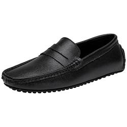 ANUFER Herren Klassisch Pennyloafer Flach Schlüpfen Sanft Spaltleder Mokassins Fahrschuhe Schwarz SN070440 EU43 von ANUFER