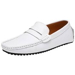 ANUFER Herren Klassisch Pennyloafer Flach Schlüpfen Sanft Spaltleder Mokassins Fahrschuhe Weiß SN070440 EU38 von ANUFER