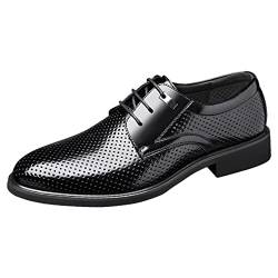 ANUFER Herren Sommer Ausgehöhlt Kleider Schuhe Spaltleder Formell Derby Schnürung Hochzeitsschuhe Schwarz SN070488 EU41 von ANUFER