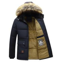 ANUFER Herren Thermisch Winter Parka Jacke Dickes Flauschfutter Baumwolle Gepolstert Mantel mit Abnehmbarer Pelzkapuze SD5A0831 Marineblau L von ANUFER