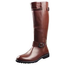 ANUFER Herren Unter dem Knie Stiefel Mikrofaser-Leder Reißverschluss Cowboy Reitstiefel Braun SN0707153 EU41.5 von ANUFER