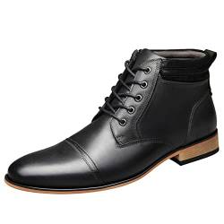 ANUFER Herren Vintage Schnüren Leder Stiefeletten Reißverschluss Formell Abendschuhe Schwarz SN01825 EU42.5 von ANUFER