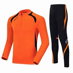 ANUFER Jungen Herren Lange Ärmel Fußball Trainingsanzüge Schnelltrocknend Draussen Sportswear Set SN071211 Orange L von ANUFER