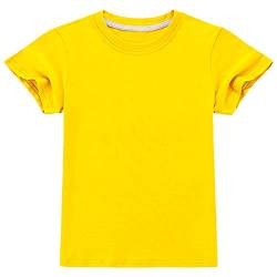 ANUFER Jungen Mädchen Klassisch Einfarbig Baumwolle T-Shirts Kinder Kurzarm Rundhalsausschnitt Tops Alter 5-6 Jahre SN070656 Gelb 120cm von ANUFER