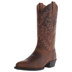 ANUFER Männer Stilvoll Gestickt Cowboy-Stiefel Western Absatz Spitze Zehe Slip-On Stiefel Mit Mittlerer Wade Braun SN071164 EU43 von ANUFER