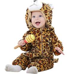 ANUFER Unisex Baby Mit Kapuze Strampler Flanell Niedlich Tier Overall Pyjama 0-36 Monate Leopard SN07652 0-6 Monate von ANUFER