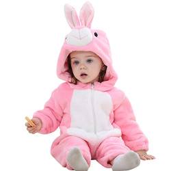 ANUFER Unisex Baby Mit Kapuze Strampler Flanell Niedlich Tier Overall Pyjama 0-36 Monate Rosa Kaninchen SN07652 0-6 Monate von ANUFER