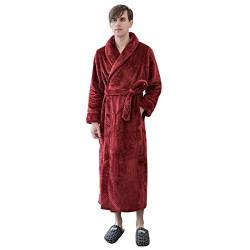 ANUFER Unisex Damen Herren Dick Flanell Morgenmantel Schalkragen Warm Lange Winter Bademantel Burgund SN071027 L von ANUFER